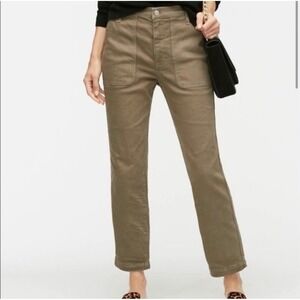 J.Crew Straight‎ Leg Crop Pants Olive Green High Rise Utility Patch Pocket 24